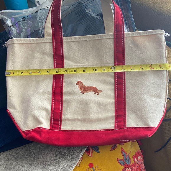 L.L. Bean Cream and Red Boat And Tote with Embroidered Dachshund - Picture 2 of 7